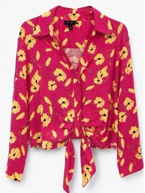 Pink Floral Tie-Front Shirt